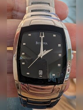 Men's Bulova Watch With Tonneau Black Dial